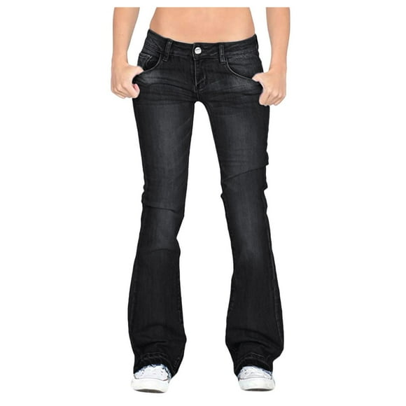 Pxiakgy Women's Skinny Girlfriend Jeans Stretchy Bell Bottom Bootcut Denim Pant Slimming Mid Waisted Flare Bottom Jeans Black S