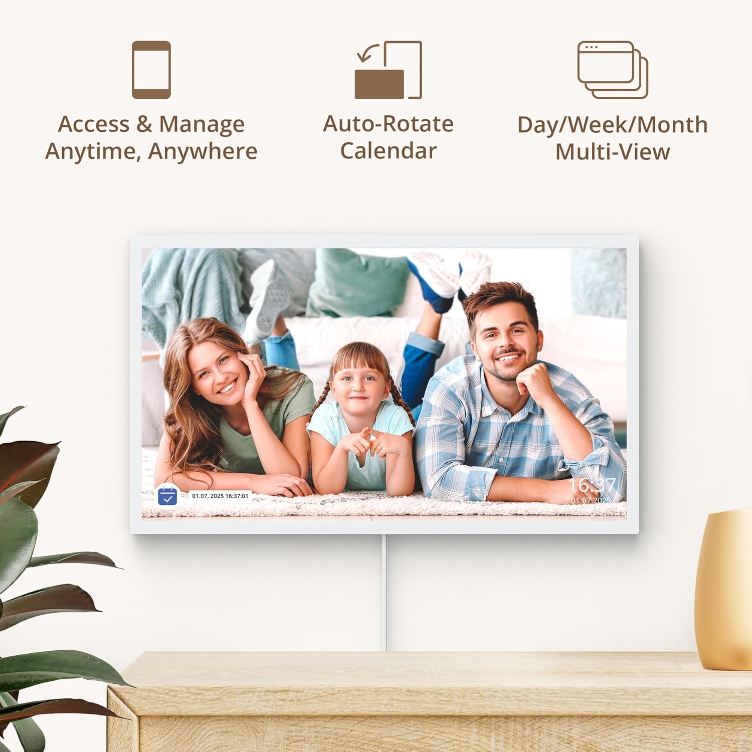 EKASN 27 Inch Digital Calendar Chore Chart, Electronic Calendar Smart Family Planner 1080P FHD Touchscreen Interactive Display Wall & Desk Mount Seamless Scheduling-White