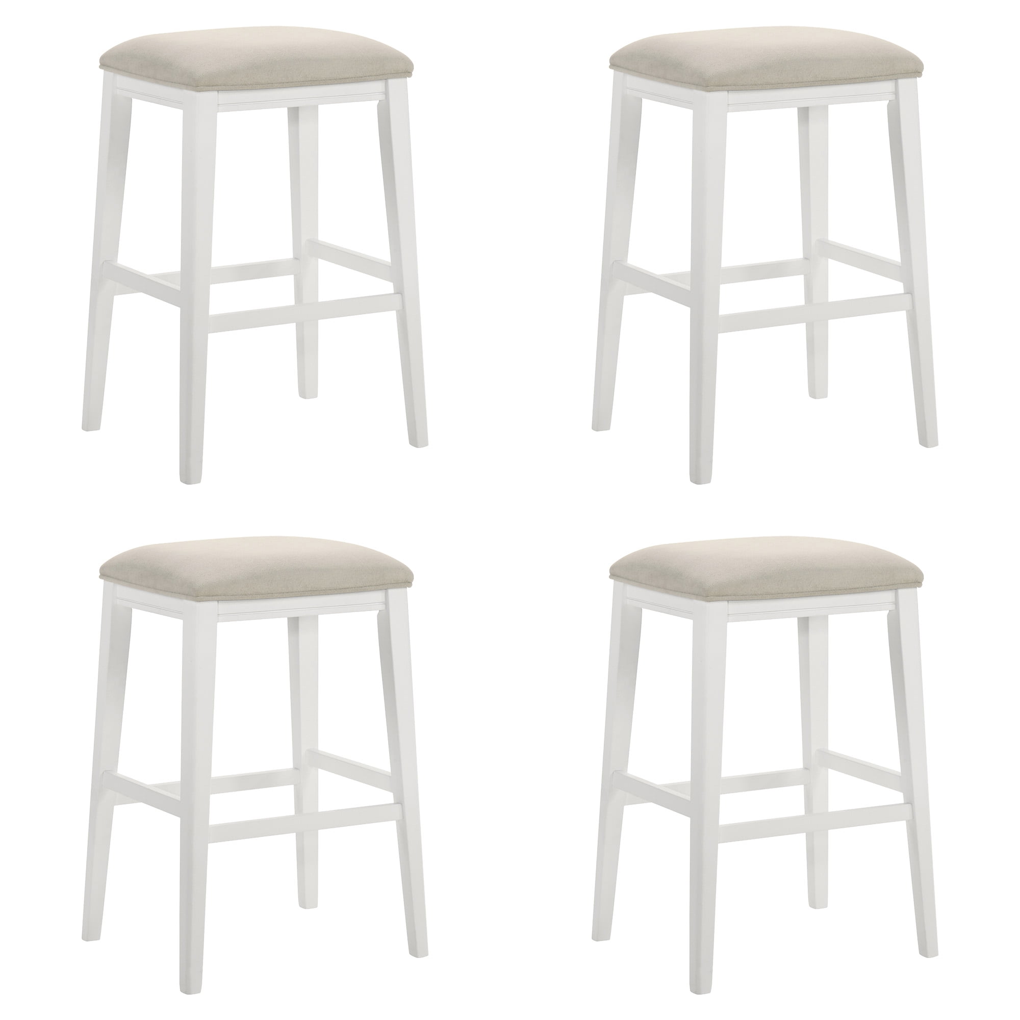Jane Contemporary Transitional Wood Bar Height Kitchen Bar Stool in White Finish with Cream Fabric Upholstered Seat - Set of 4