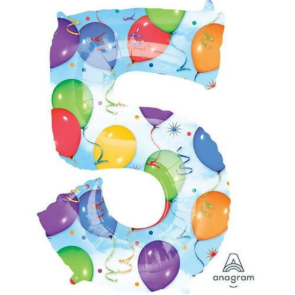 Mayflower Distributing 34 inch NUMBER 5 SHAPE BALLOONS AND STREAMER FOIL BALLOON