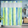thumbnail image 6 of No Hook Shower Curtain with Snap in Liner, Watercolor Green Blue Stripe Waterproof Bath Curtain Double Layers with See Through Top Window, Modern Abstract Line Texture Hotel Shower Curtains 72x72in, 6 of 9