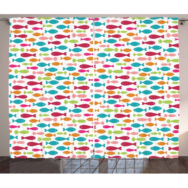 Fish Curtains 2 Panels Set Colorful Silhouettes Of Fish Pattern Nautical Illustration With Simplistic Animals Window Drapes For Living Room Bedroom 108w X 90l Inches Multicolor By Ambesonne Walmart Com Walmart Com