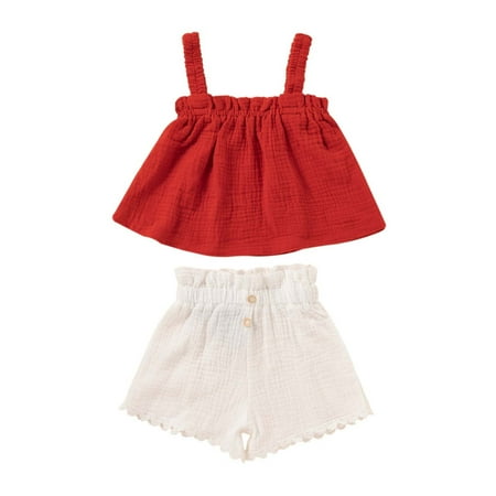 

DxhmoneyHX Toddler Kids Girls Summer 2 Piece Outfits Girls Sleeveless Tank Tops Shorts Sets Casual Cute Baby Clothes 3M-18M