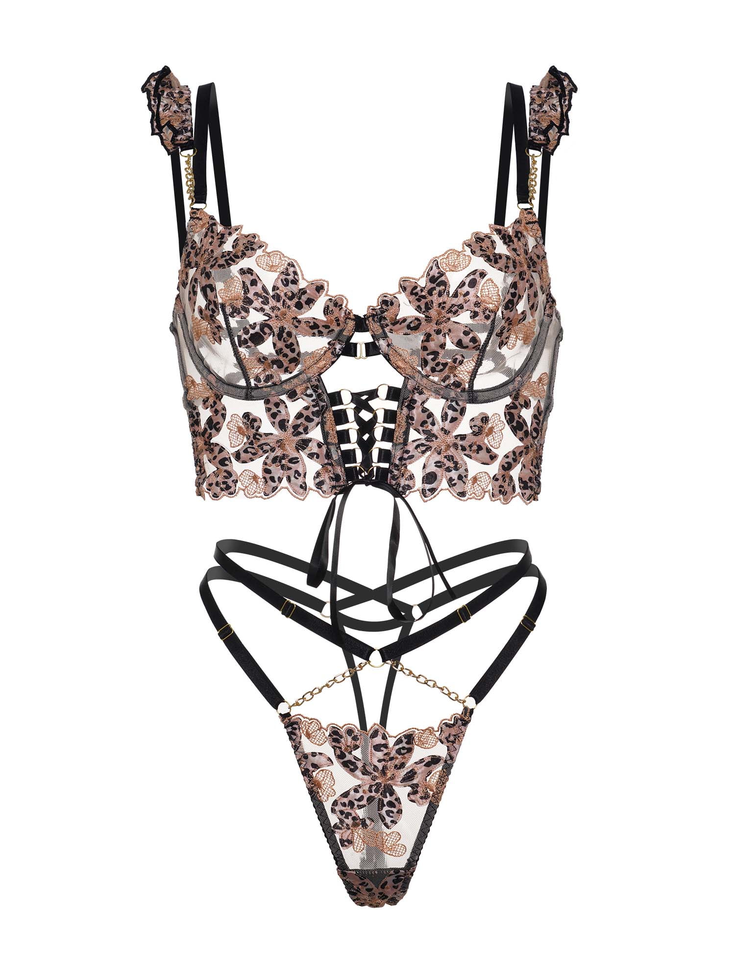 Leopard Flower Lace Lingerie Set (LEOPARD, M)