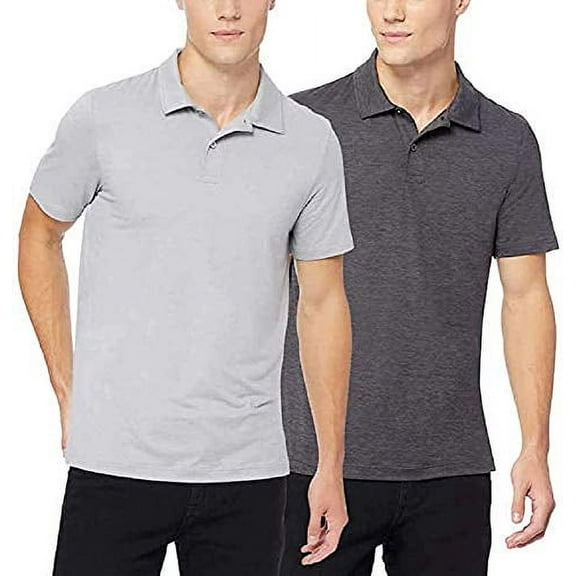 32 DEGREES Men’s Polo, 2-Pack (Heather ICY Grey/Black Space Dye, Medium)