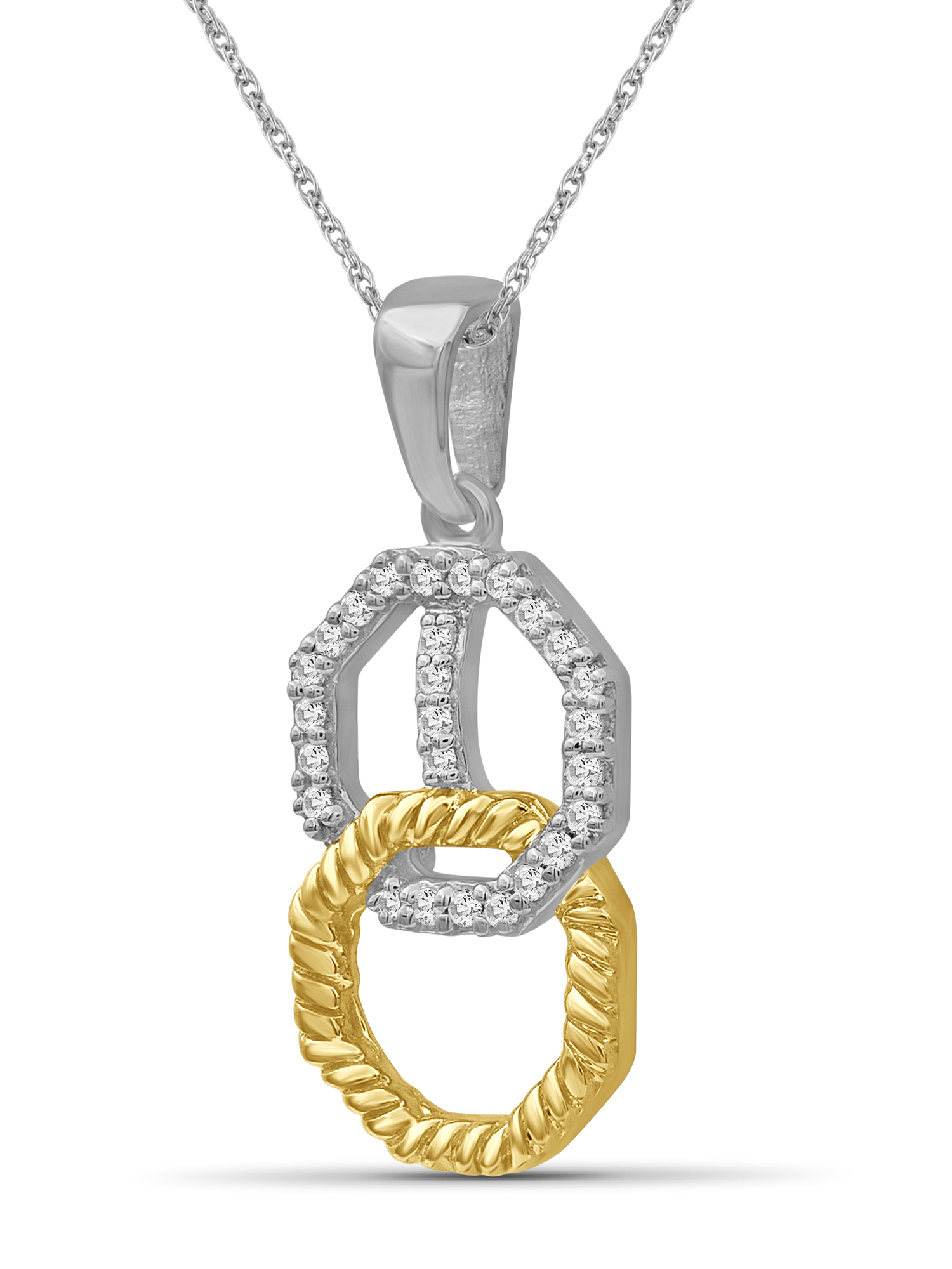 JewelersClub Accent White Diamond Two Tone Silver Octagon Pendant
