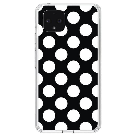 DistinctInk Clear Shockproof Hybrid Case for Google Pixel 4 (5.7" Screen) - TPU Bumper, Acrylic Back, Tempered Glass Screen Protector - White & Black Polka Dots