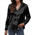thumbnail image 3 of Blusas de Satén con Cuello en V y Larga para Mujer, Blusas de Seda de Verano, Moda 2025 Negro XL, 3 of 9