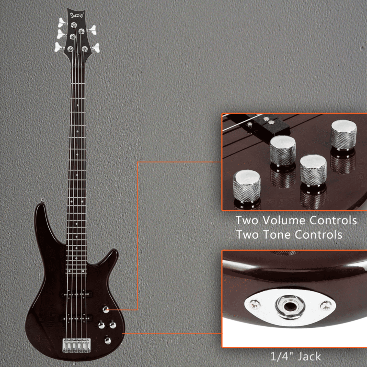 Hassch 5 String Electric Bass Guitar Full Size with Bag, Strap, Pick, Connector and Wrench Tool for Beginners, Earth Brown