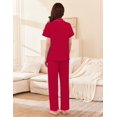 thumbnail image 2 of Ekouaer Women' 100% Cotton Pajamas Set Short Sleeve Button Down Pjs 2 Piece Soft Sleepwear with Long Pants Lounge Set, 2 of 6