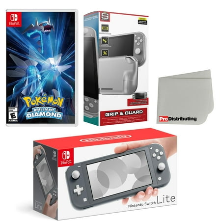 Nintendo Switch Lite Console Gray with Pokemon Brilliant Diamond, Protective Case, Screen Protector and Screen Cleaning Cloth Bundle