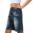 thumbnail image 4 of Womens Jean Shorts High Waisted Summer Stretchy Casual Elastic Waist Denim Shorts with Pockets, 4 of 5