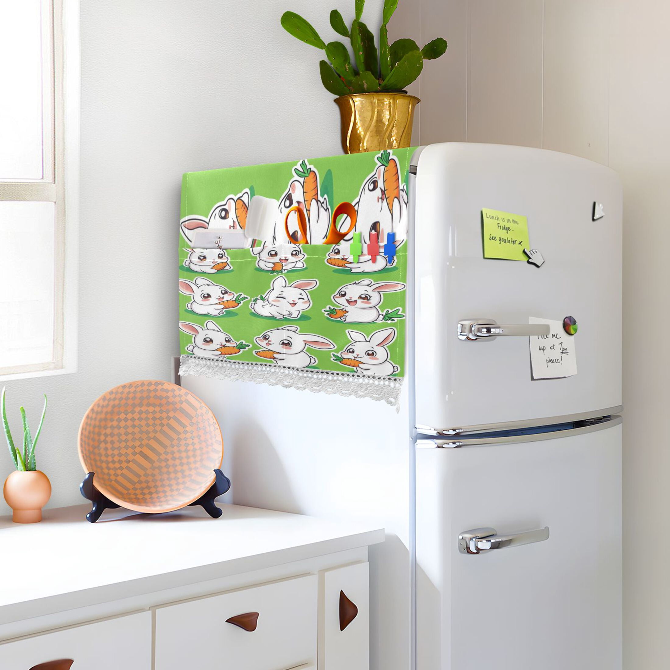WOBOGO Cute White Rabbits Eating Carrots Washing Machine Cloth Dryer Refrigerator Top Cover Protective Non-Slip Mat For Kitchen Laundry