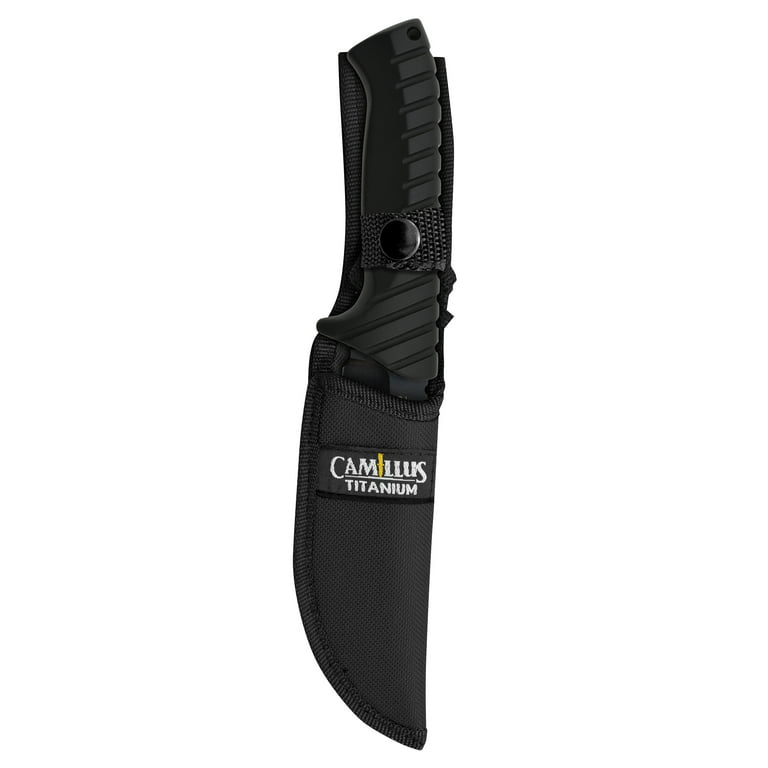 Camillus 9.75 Fixed Blade Pocket Knife, Titanium Stainless Steel  Drop-Point 4.5 Blade, Hunting/Camping, Black 