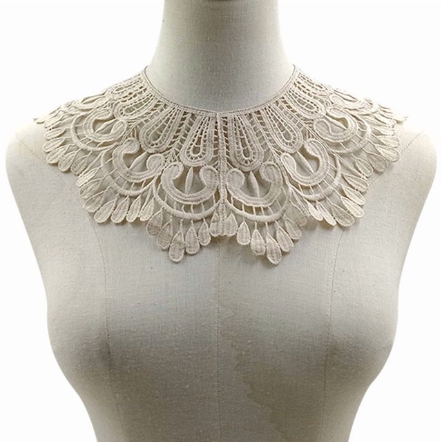 XmhyTop-A 1 pieza de cuello falso bordado desmontable para decoración de ropa, apliques de encaje DIY, adornos de encaje para realzar camisas, vestidos, manualidades, color caqui