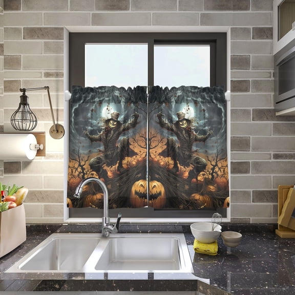 Ghost Pumpkins Halloween Kitchen Curtains Half Tier Curtain 2 Rod Pockets Bathroom Bedroom Cupborad Living Room 27"x24"