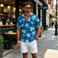 thumbnail image 4 of Uwinwear Men's Linen Cotton Short Sleeve Button Up V Neck Shirts Lightweight Tops Hawaiian Summer Beach Printed Casual Shirts Breathable Casual Wear,Royal Blue,XXL, 4 of 8
