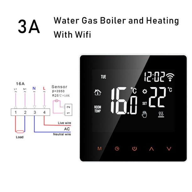 Inteprter Termostato inteligente WIFI, controlador remoto de temperatura de caldera de agua/ de calefacción de suelo eléctrico para Google Electrónica Wifi 3A