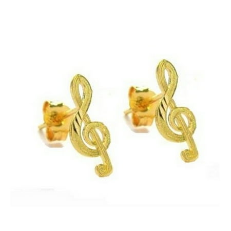 Musical Note Earrings - 14k Yellow Gold Music Note G Clef Treble Musical Stud Earrings Small