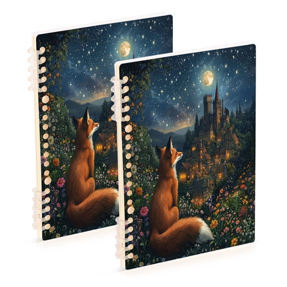 WOBOGO Red Fox Journey Notebook College Horizontal Grid Paper Ink Spill Resistant Water Resistant Cover 8.3x5.7x0.4in