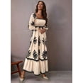 thumbnail image 5 of Women'S Autumn Wedding Guest Dress Bohemian Floral Long Sleeve V-Neck Flowing Elegant Maxi Dress Beachwear Apricot L, 5 of 10