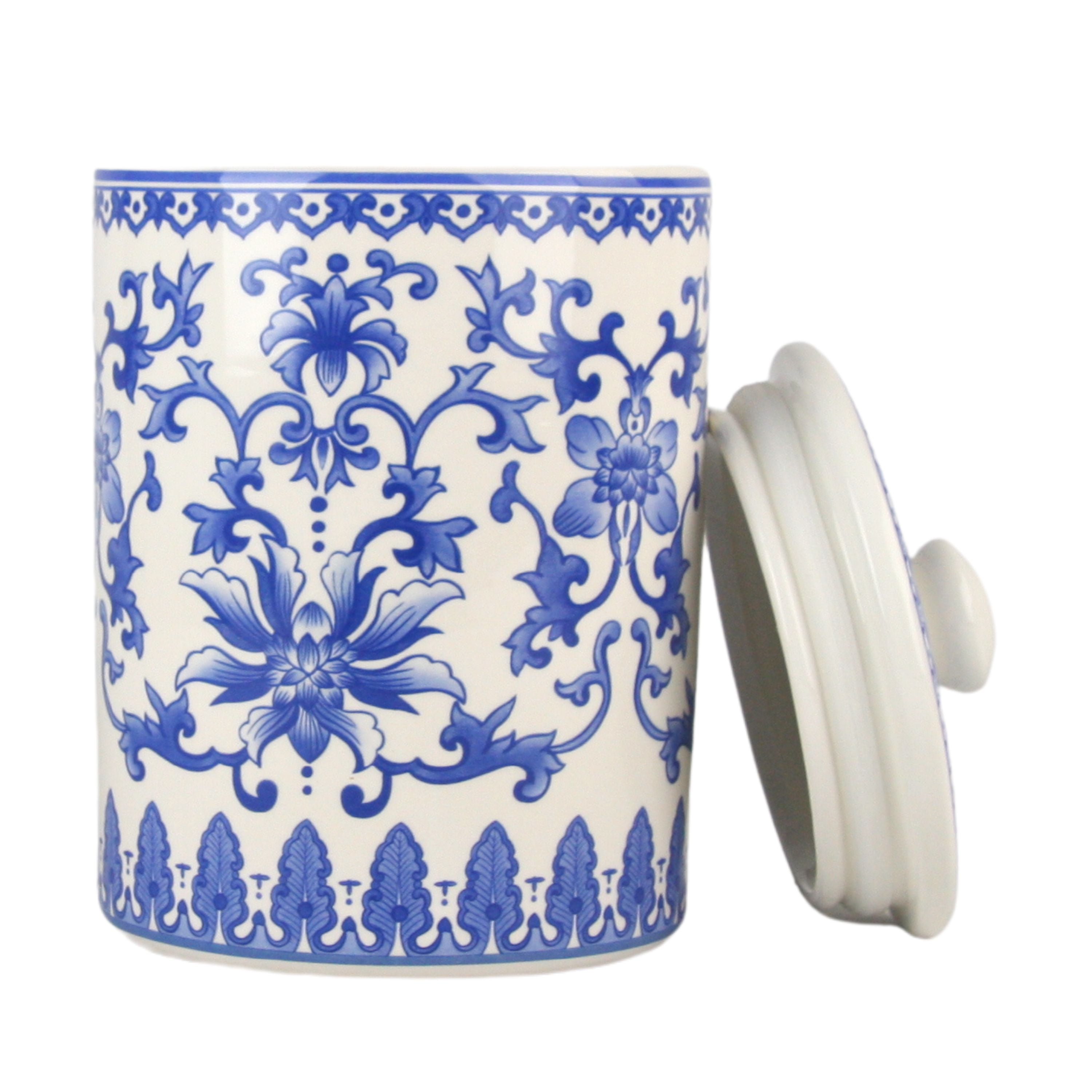 10 Strawberry Street Chinoiserie 3 Piece Ceramic Canister Set, White, Blue