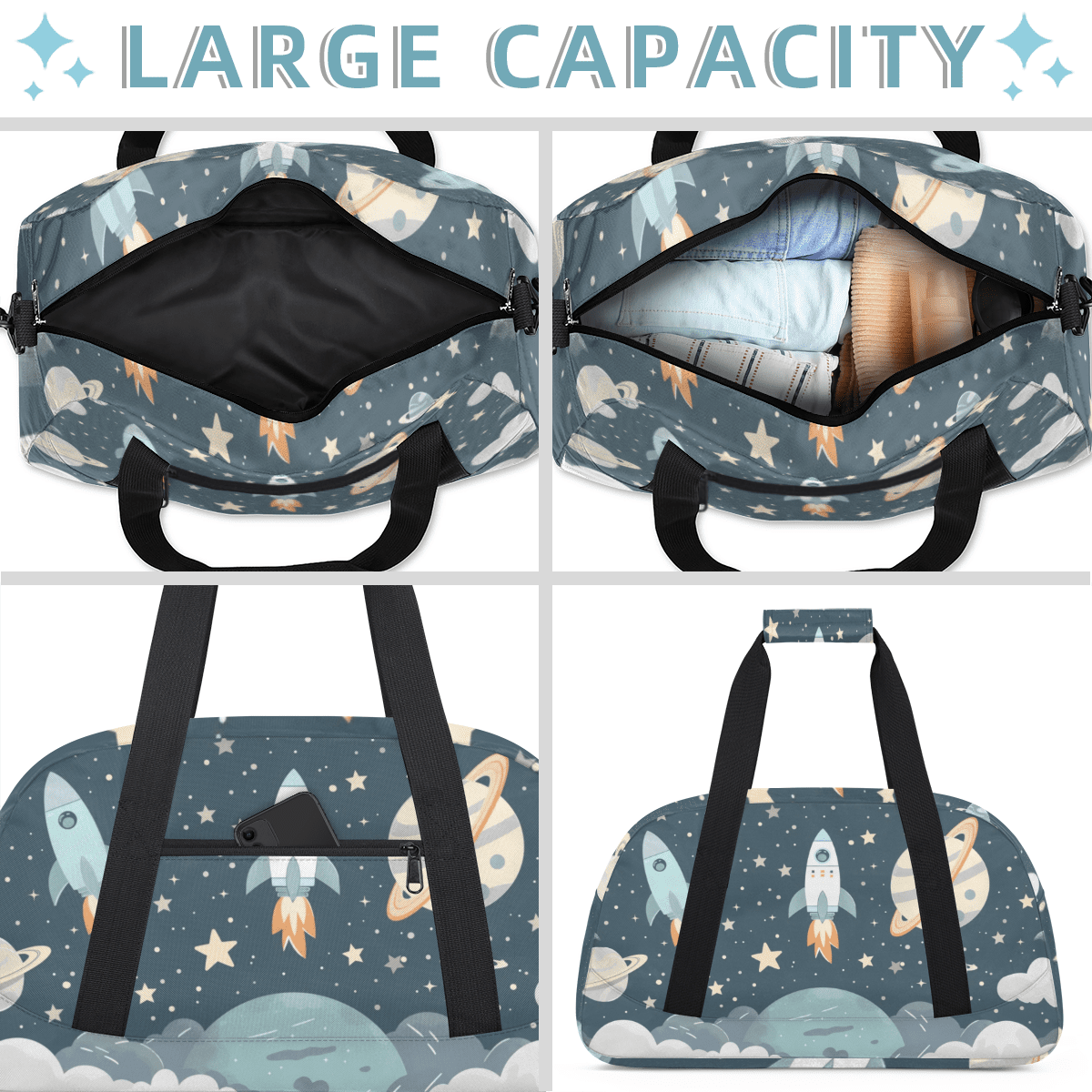 Herdesigns Universe Galaxy Space Sports Duffle Bag for Women & Men, Gym Bag Dance Bag Overnight Bag Carry On Weekender Travel Bag