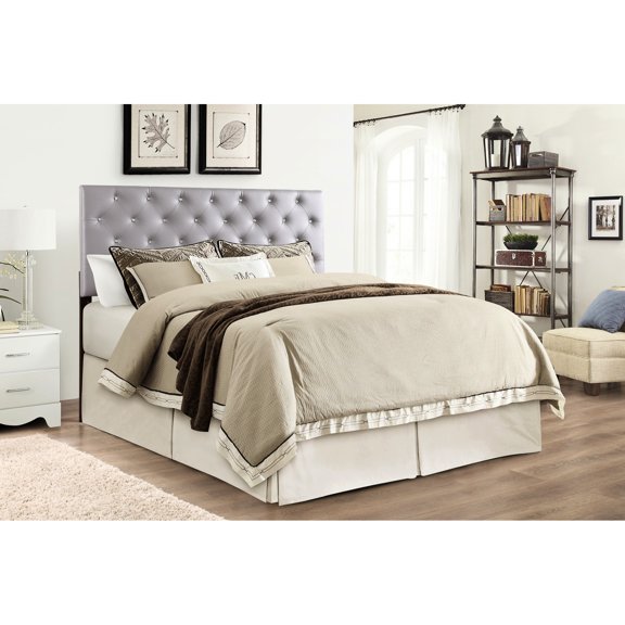 Glory Furniture Super G0134 Grey Headboard - Adjustable Height 41 To 53 Inches Faux Leather Tuft Easy Clean Mount Bed Or Wall & Jewel Tufting Bed/wall Mountable