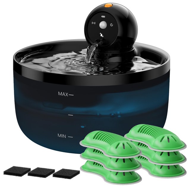 Fuente de agua para gatos GOOIFUN de 2,6 L con batería
