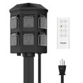 thumbnail image 1 of TiFFCOFiO - Temporizador de potencia para exteriores, control remoto de alcance de 100 pies, temporizador de luz con sensor de anochecer al amanecer, cable de extensión de 6 pies impermeable, 6 tomas, 1 of 5