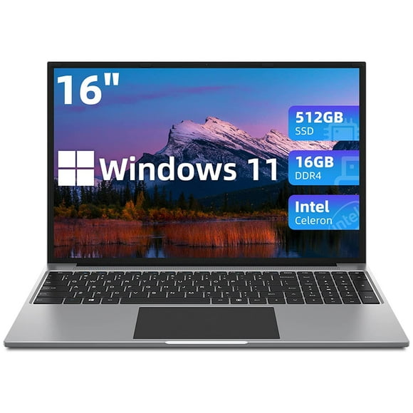 Jumper 16in Windows 11 Laptop 16GB DDR4 512GB SSD Computer with 4-Core Intel Celeron, 1920*1200 FHD