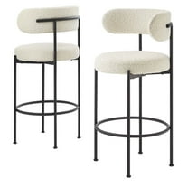 Bar Stool Chair Barstool, Set of 2, Ivory White, Fabric, Metal, Pub Cafe Bistro Dining Kitchen Hospitality Restaurant, Modern Contemporary HB35918
