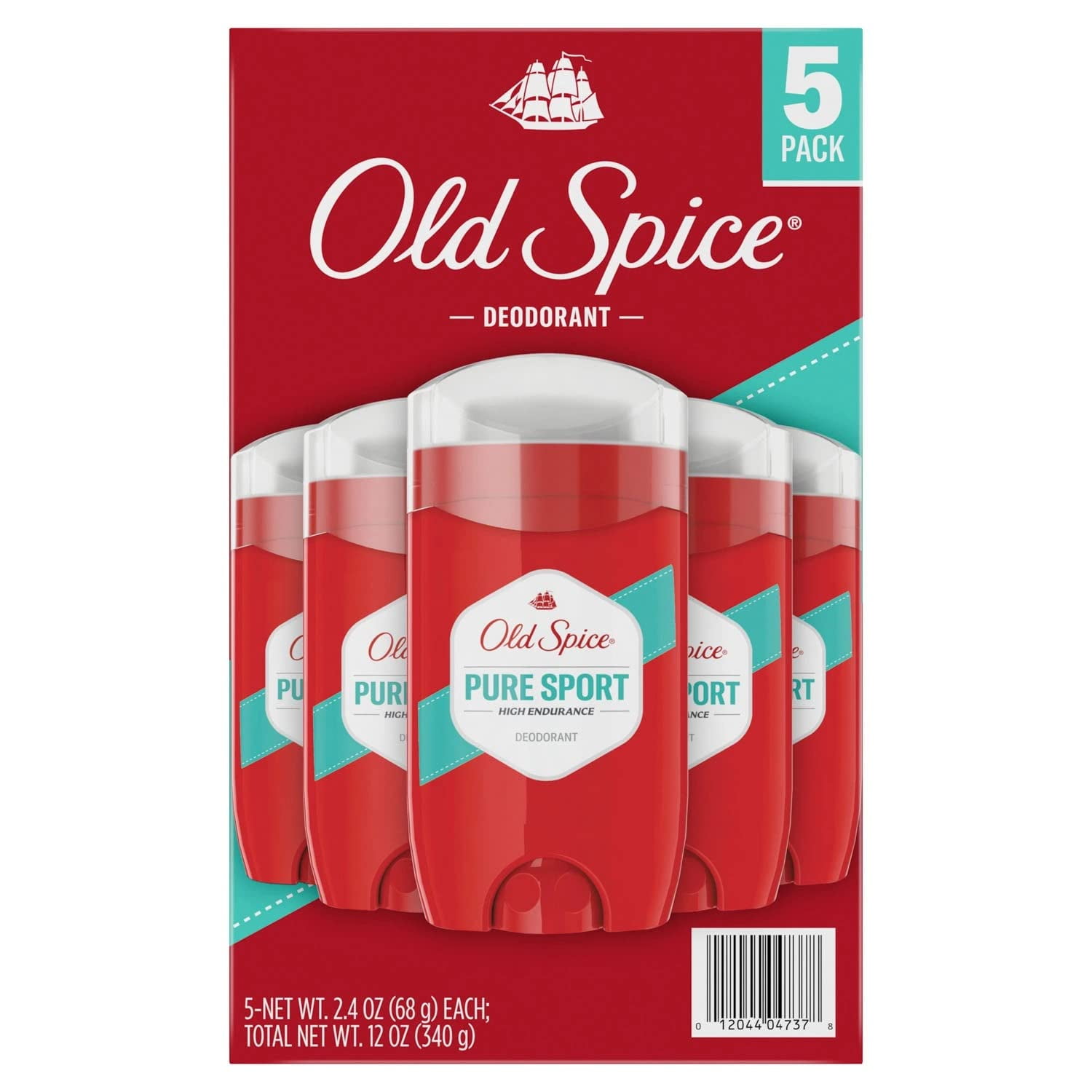 Old Spice Pure Sport Deodorant 2.4 oz Pack of 5 Aluminum-Free Men