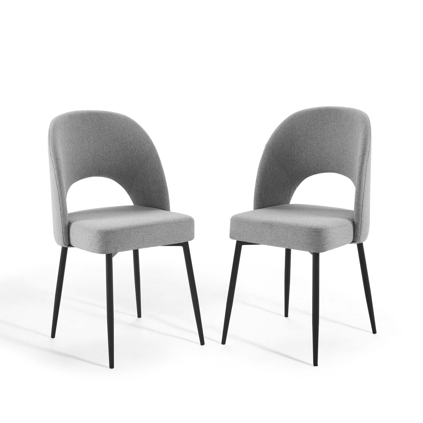 Side Dining Chair, Set of 2, Fabric, Metal Steel, Black Grey Gray