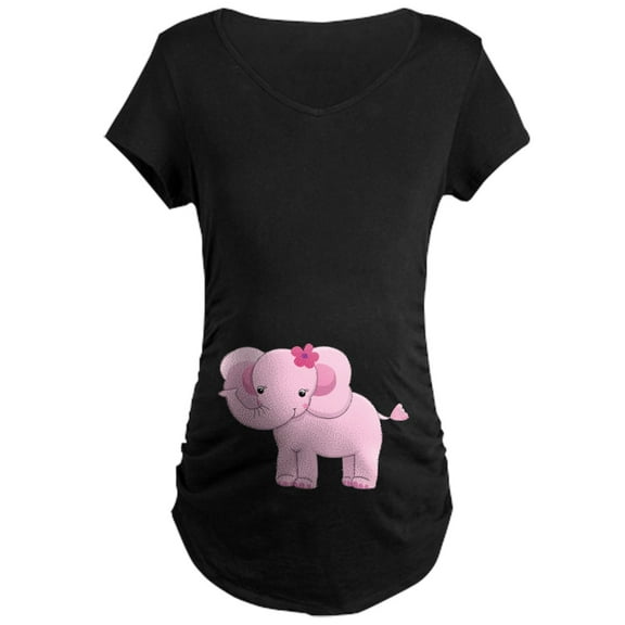 CafePress - Cute Pink Baby Girl Elephant Maternity Dark T Shir - Maternity Dark T-Shirt