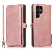 Galaxy S22 Ultra Case,Dteck Magnetic Leather Card Wallet Removable Shockproof Rubber Hybrid Case Cover For Samsung Galaxy S22 Ultra,Rosegold