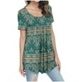 thumbnail image 3 of Spring Tops for Women Plus Size Womens Tops Women's Crew-Neck Short Sleeve Print Tops Hide Belly Tunic Shirts Dressy Casual Flowy Blouse Gifts for Women, 3 of 6