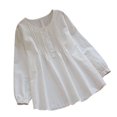 thumbnail image 1 of CHOK Hauts pour Femmes Liquidation Mode Été Décontractée Ample Lin Manches Longues Col Rond Blouse en Liquidation, 1 of 5