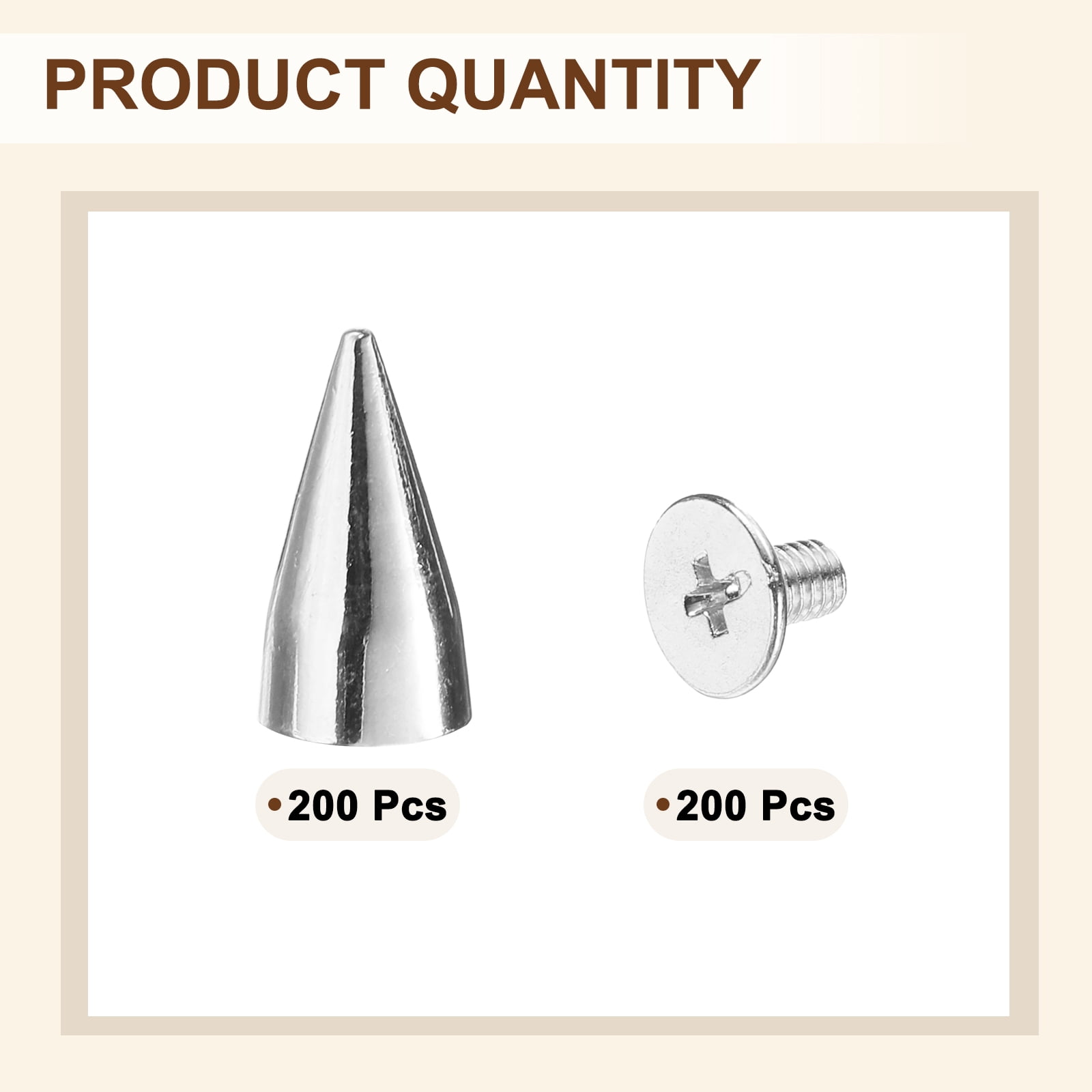 Uxcell 200 Sets Spikes and Studs, 7 x 13mm Cone Spikes Screw Back Studs Rivets, Cone Punk Spikes Rivet for Clothing Belts Bags DIY Leather Crafts, Silver