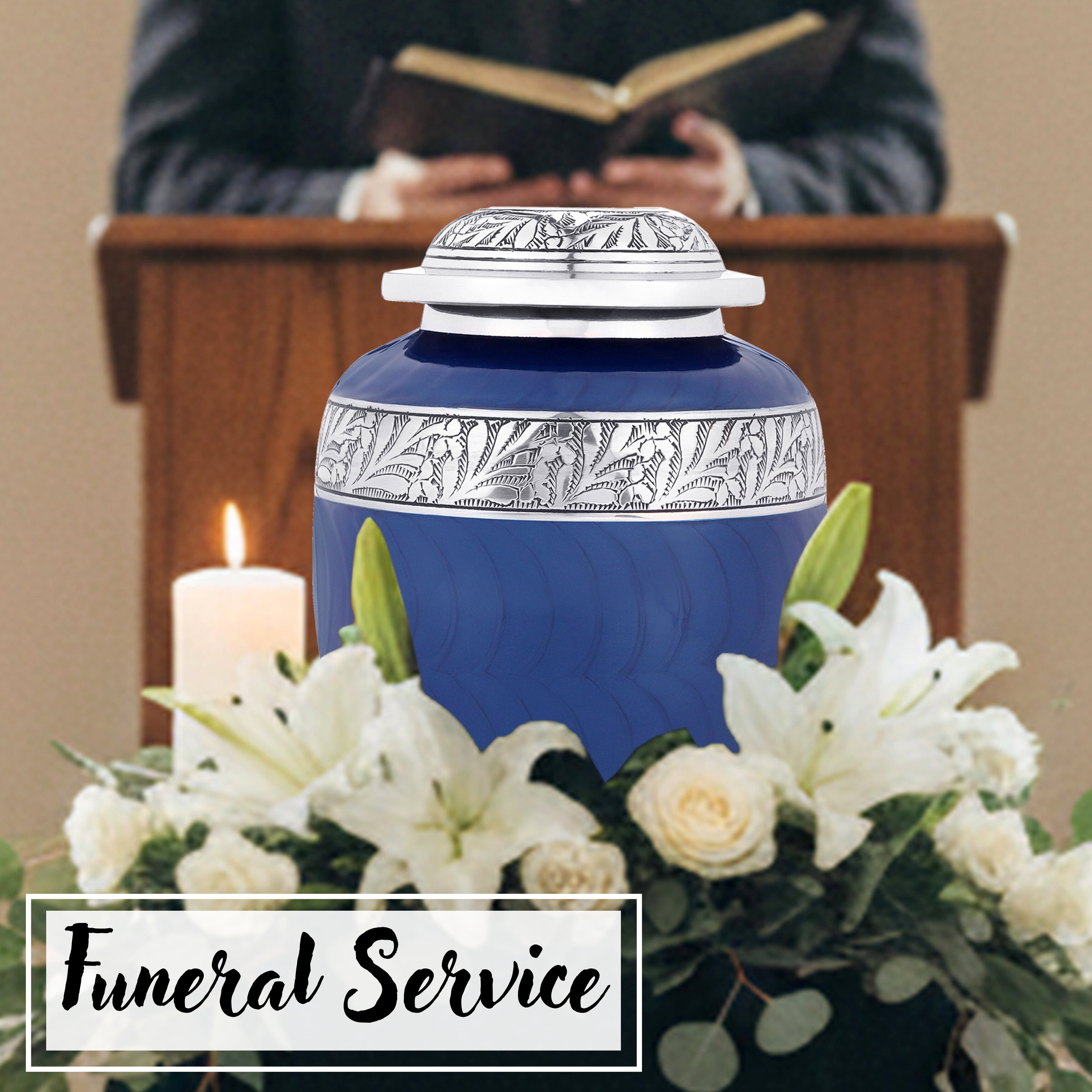 Aluminum Handcrafted Urn - Elegant Keepsake Holder for Adult Human Ashes (Ocean Blue & Pewter)