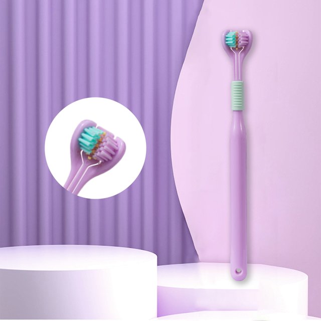 Heliisoer Three-sided Toothbrush, Three-head Toothbrush With Soft Bristles, Cleans On Three Sides, Scrapes Tongue On The Back, Portable And Compact Travel Size - New