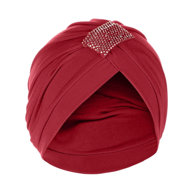 Turban Head Wraps for Women Solid Rhinestone India Muslim Ruffle Chemo Hat Headwear Head Wraps Turbans Beanie Cap Headwraps