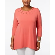 JM Collection - Grommet-Trim Tunic - Plus - 1X