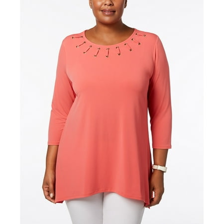 JM Collection - Grommet-Trim Tunic - Plus - 1X