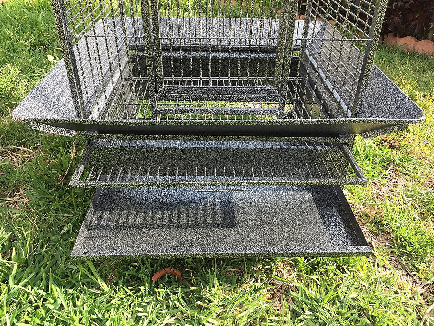 XX-LARGE 32"x23"x66"H Deluxe and Sturdy Wrought Iron Bird Parrot Rolling Cage Double Ladders Open Play Top Perch Stand With Seed Guard