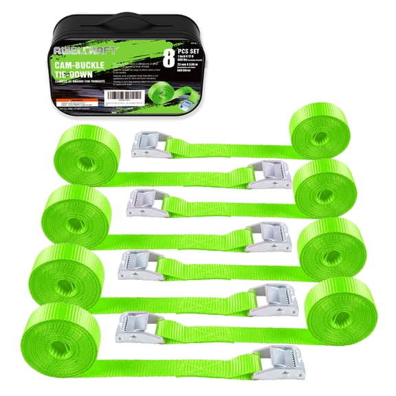 AWELCRAFT Lashing Tie Down Straps Cam Buckle 600 lb Breaking Strength Weather-Resistant 8 Pack 1in x 12ft
