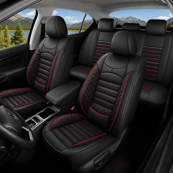 Car Seat Covers Fit for Chevrolet Impala 2009-2020: 5 Seats Faux Leather Waterproof Seat Protectors (Black&Redline) - 2 Rows