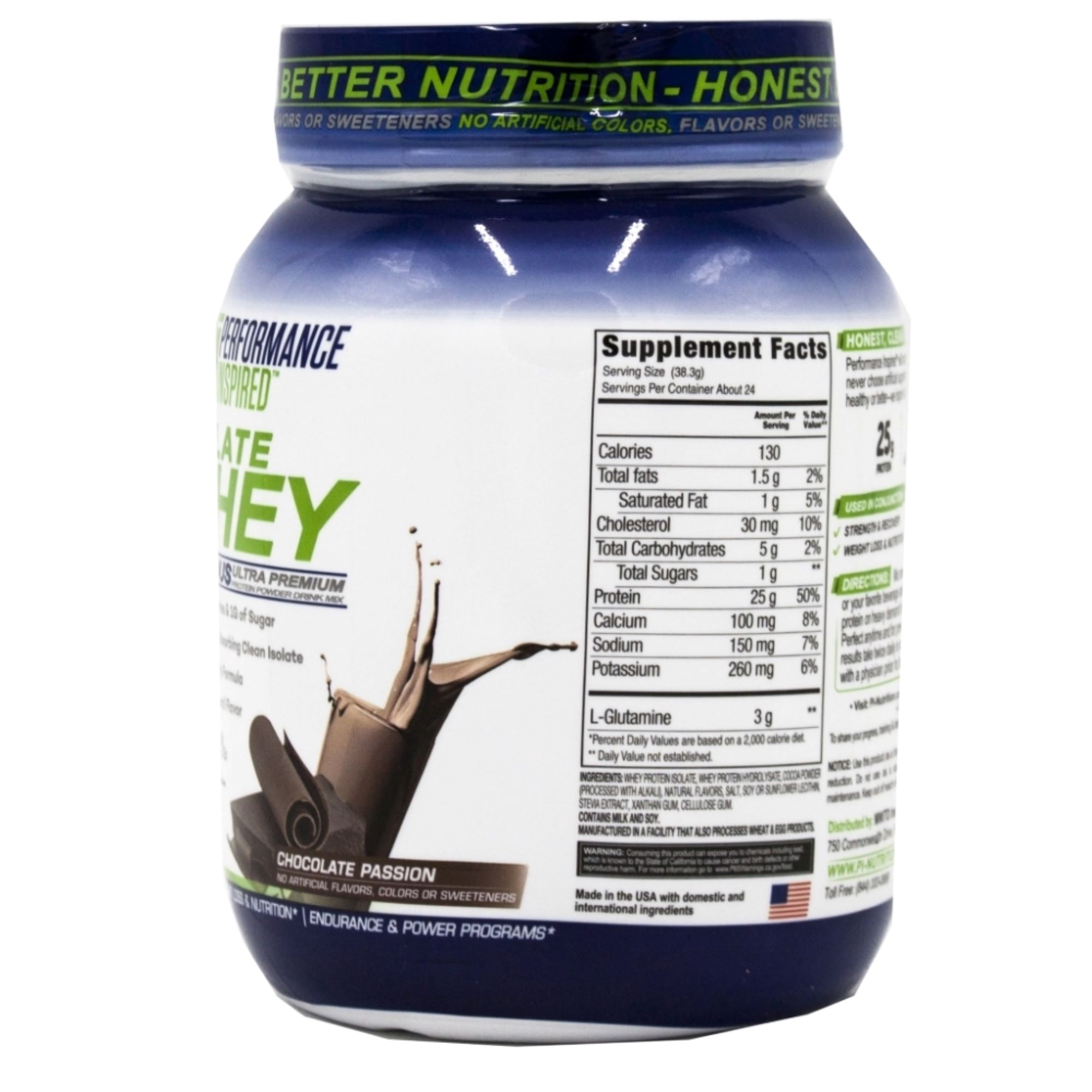 Performance Inspired Nutrition - Isolate Whey Protein Powder - All Natural - 25G - L-Glutamine - Contains BCAAs - Chocolate Passion - 2 Lbs