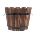 thumbnail image 6 of Gongxipen Solid Wood Carbonized Fleshy Flower Pot Balcony Planting Preservative Flower Holder Home Decoration Retro Wooden Small Wave Mouth Middle Size (Brown), 6 of 8