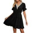 thumbnail image 6 of Summer Plus Size Dresses for Womens 2025 Fashion Solid Color Comfortable Loose Short Sleeve Casual Cut-out Lace Dress, 6 of 8